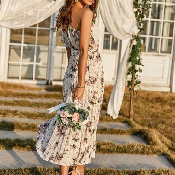 Boho floral pleated belted off shoulder dress - Picture 2 of 8